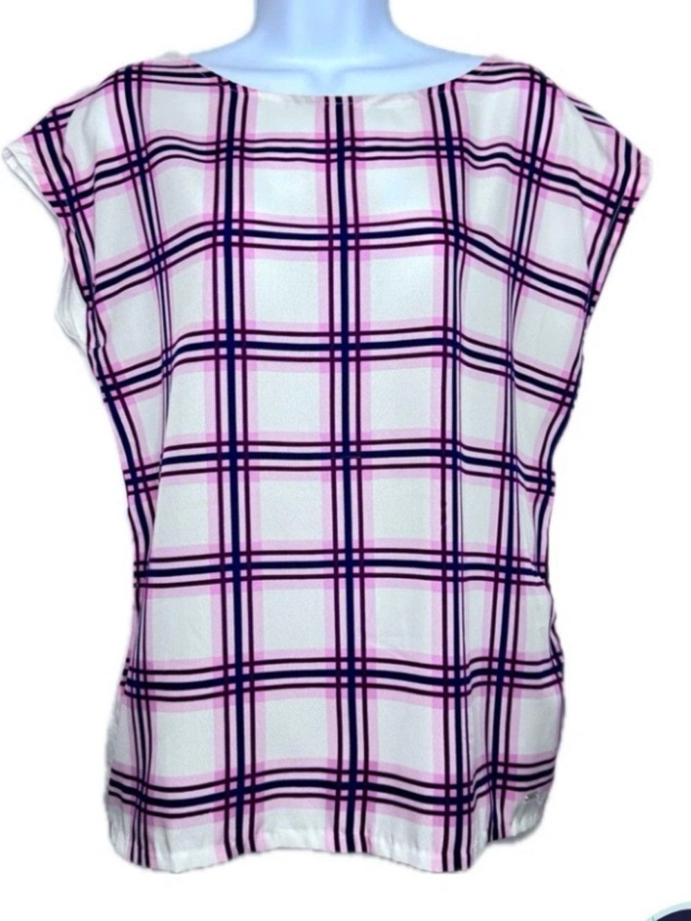 Tommy Hilfiger cap sleeved plaid blouse small